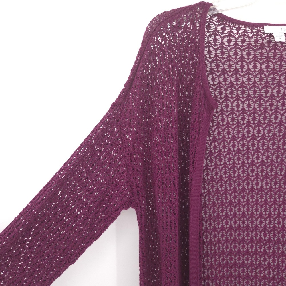 J.Jill Duster Cardigan Women Medium Purple Crochet Knit Open Longline Sweater - Picture 2 of 8